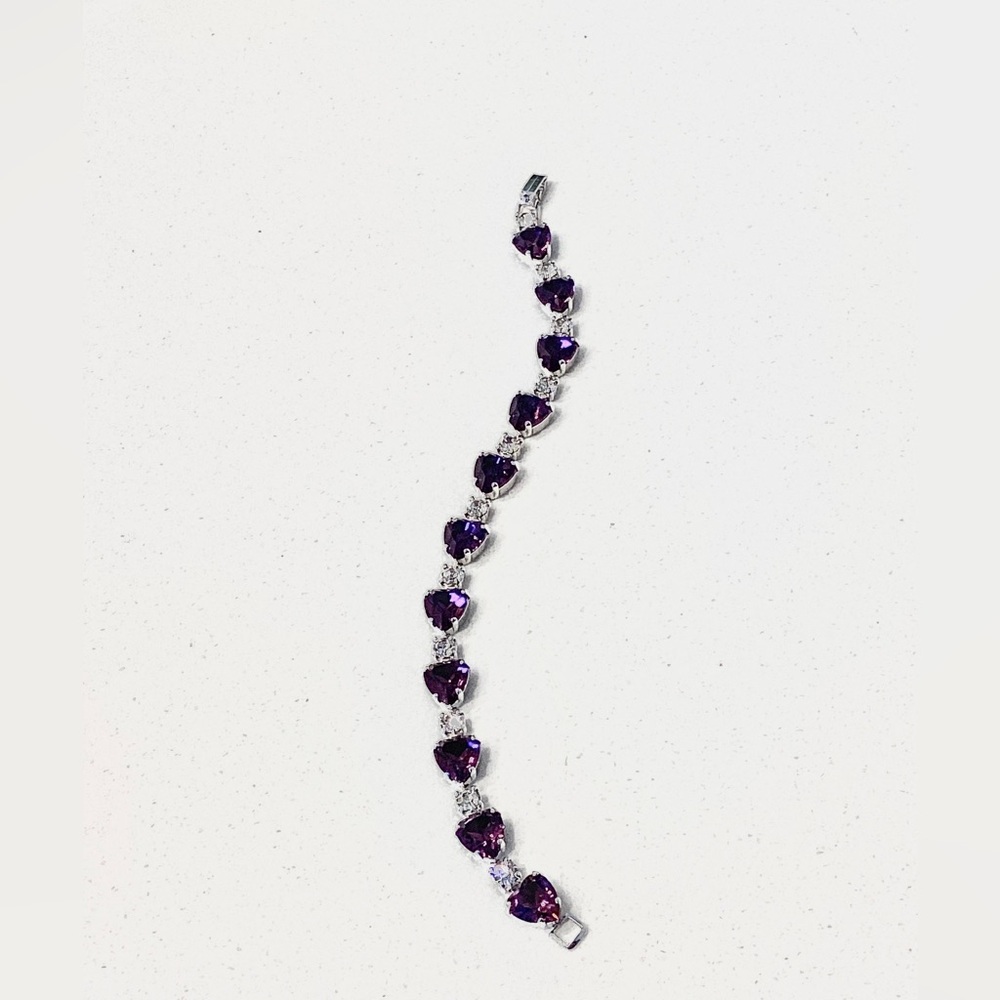 Sparkling Purple & Crystal Rhinestone 7” Silver Tone Bracelet - Picture 2 of 5